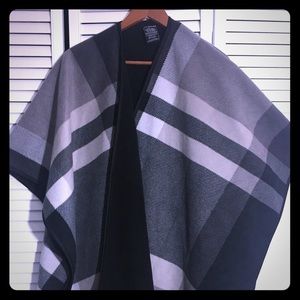 Black plaid blanket poncho